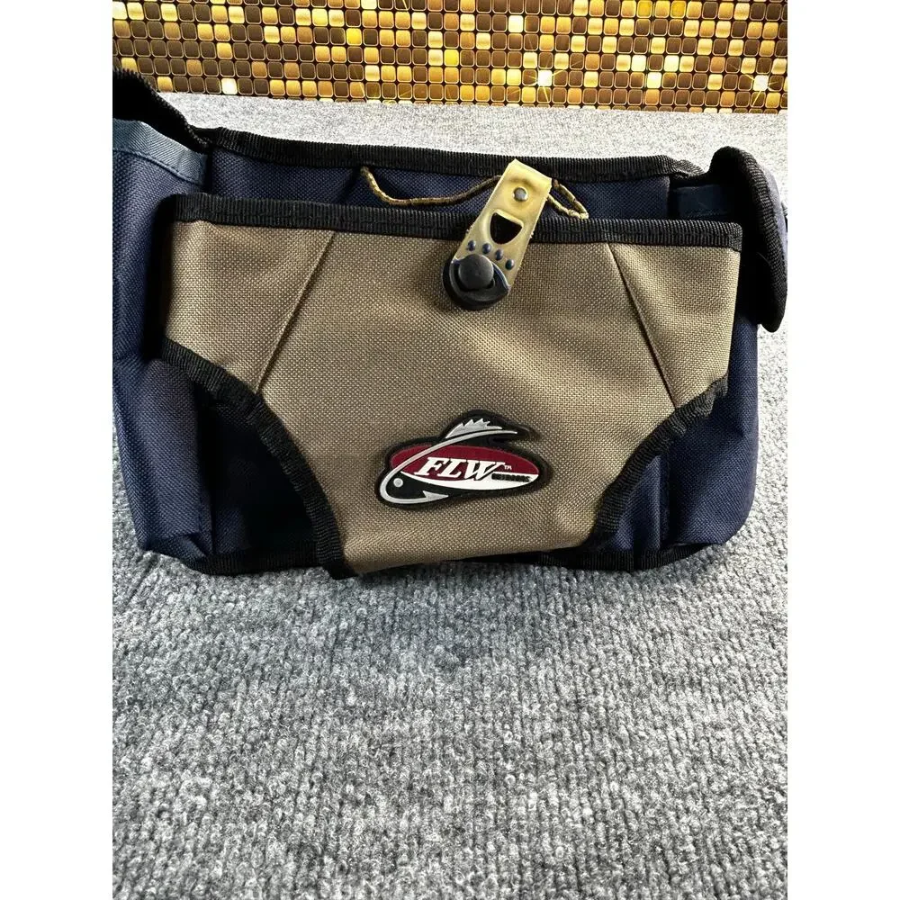 FLW Fishing Waist Tackle Bag Fanny Pack Utility Gear Bag Blue Tan - Picture 3 of 9